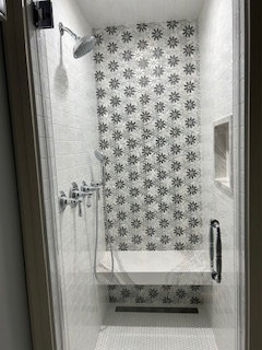 bathroom in Lagrange with a new shower curtain and window